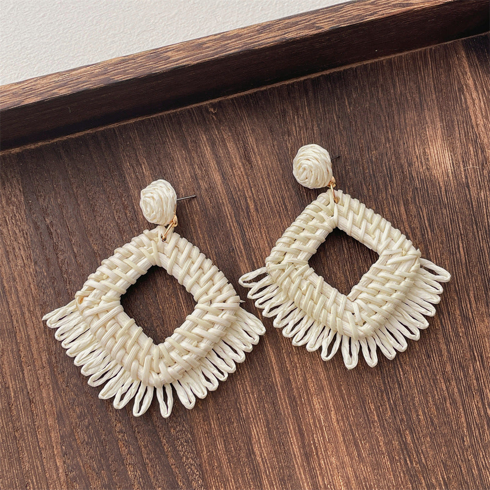 Vintage Handwoven Rattan Grass Earrings DP25D776