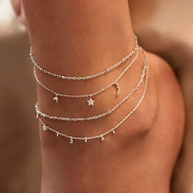 Layered Rhinestone Simple Pendant Anklets DP25A789