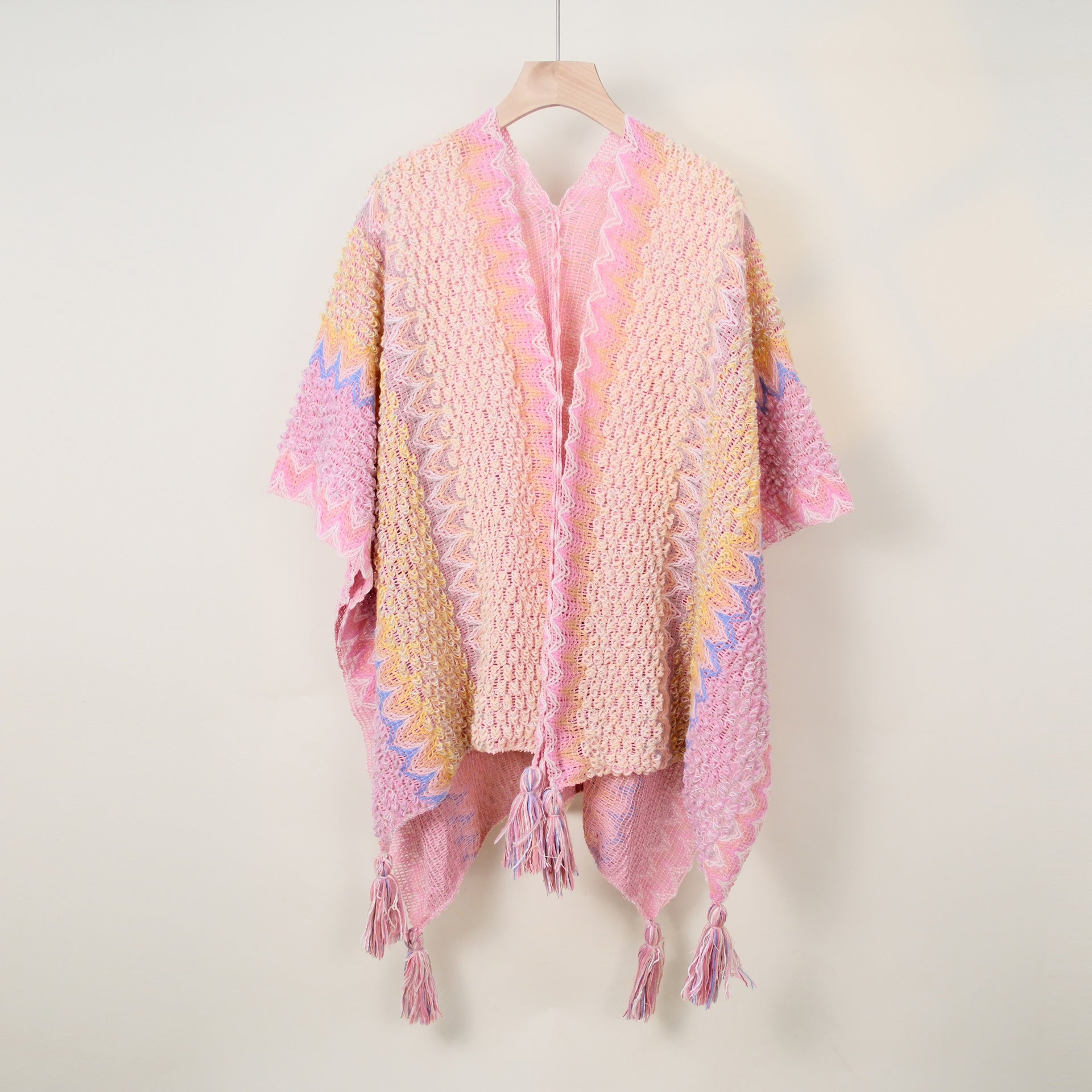 Boho Tassel Wavy Texture Knit Shawl Wrap 6W6NSC48