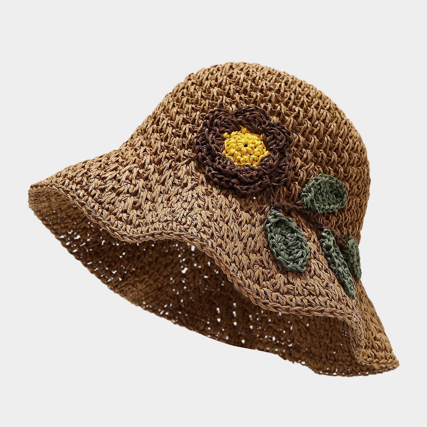 Handmade Crochet Sunflower Hollow Bucket Hat 8BK6HAT176L