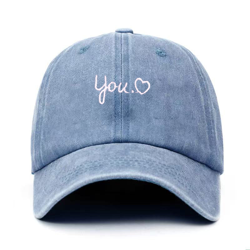 Vintage Washed Letter Heart Embroidery Baseball Cap MK2BW6W6HAT89