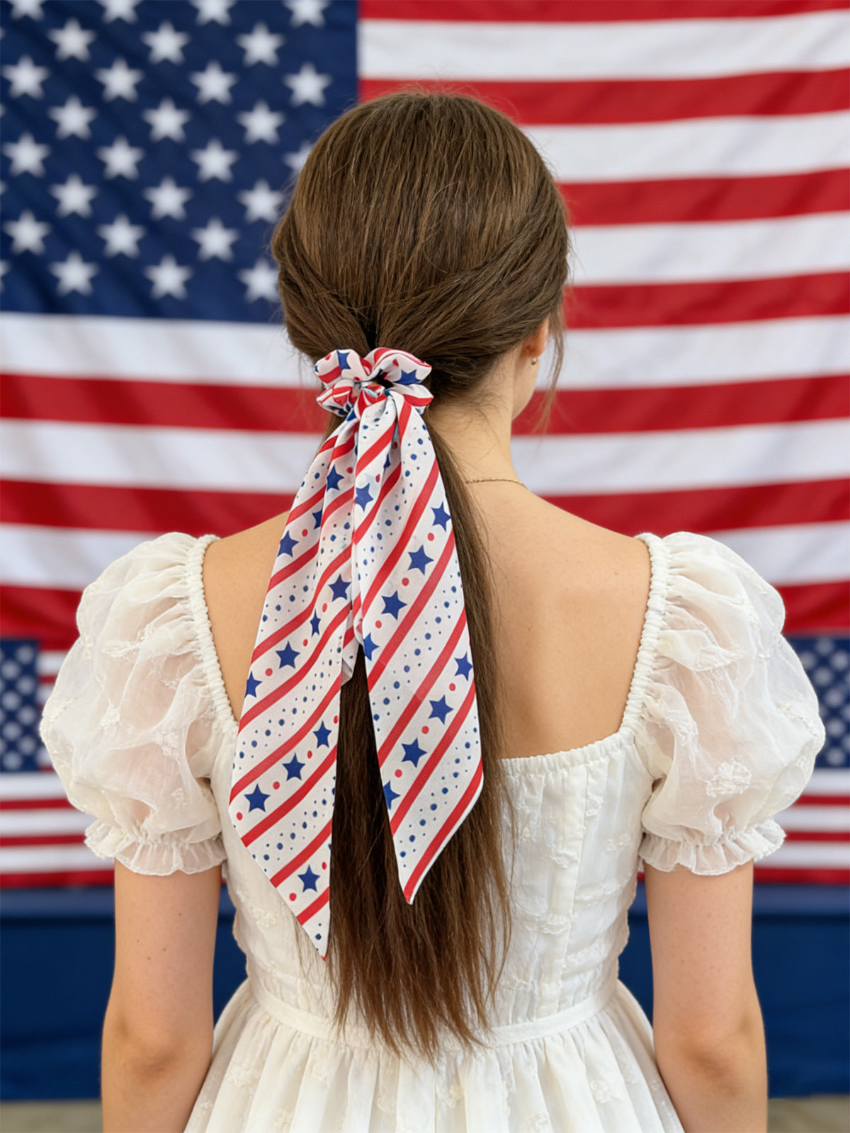 Trendy USA Flag Color Block Stretchy Hair Tie 8BK6HSR16T
