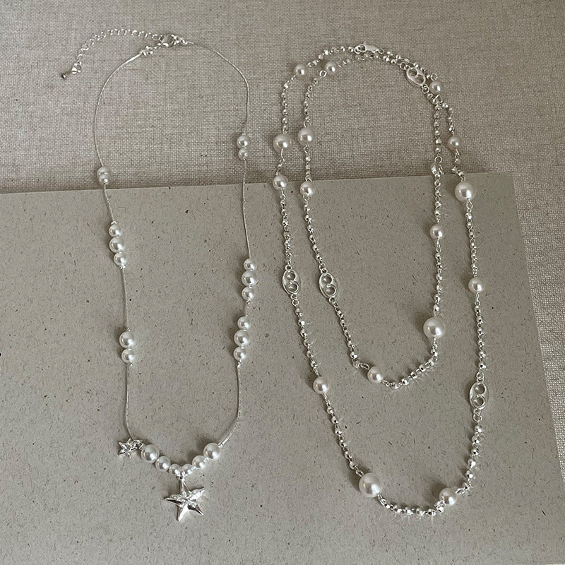Elegant Pearl Decor Star Pendnat Necklace 6W6JNC671