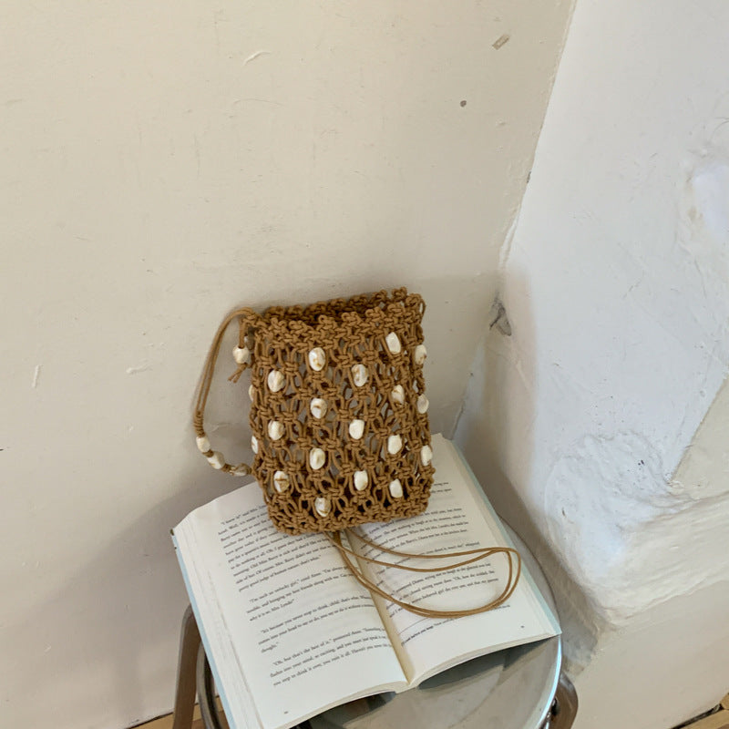 Boho-Style Solid Color Irregular Beaded Crossbody Bag MK2BCR6W10BBG17