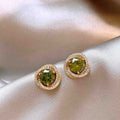 Fashion Green Cubic Zirconia Flower Stud Earrings 6W6JER752