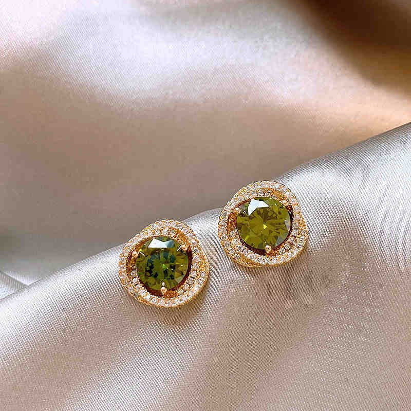 Fashion Green Cubic Zirconia Flower Stud Earrings 6W6JER752