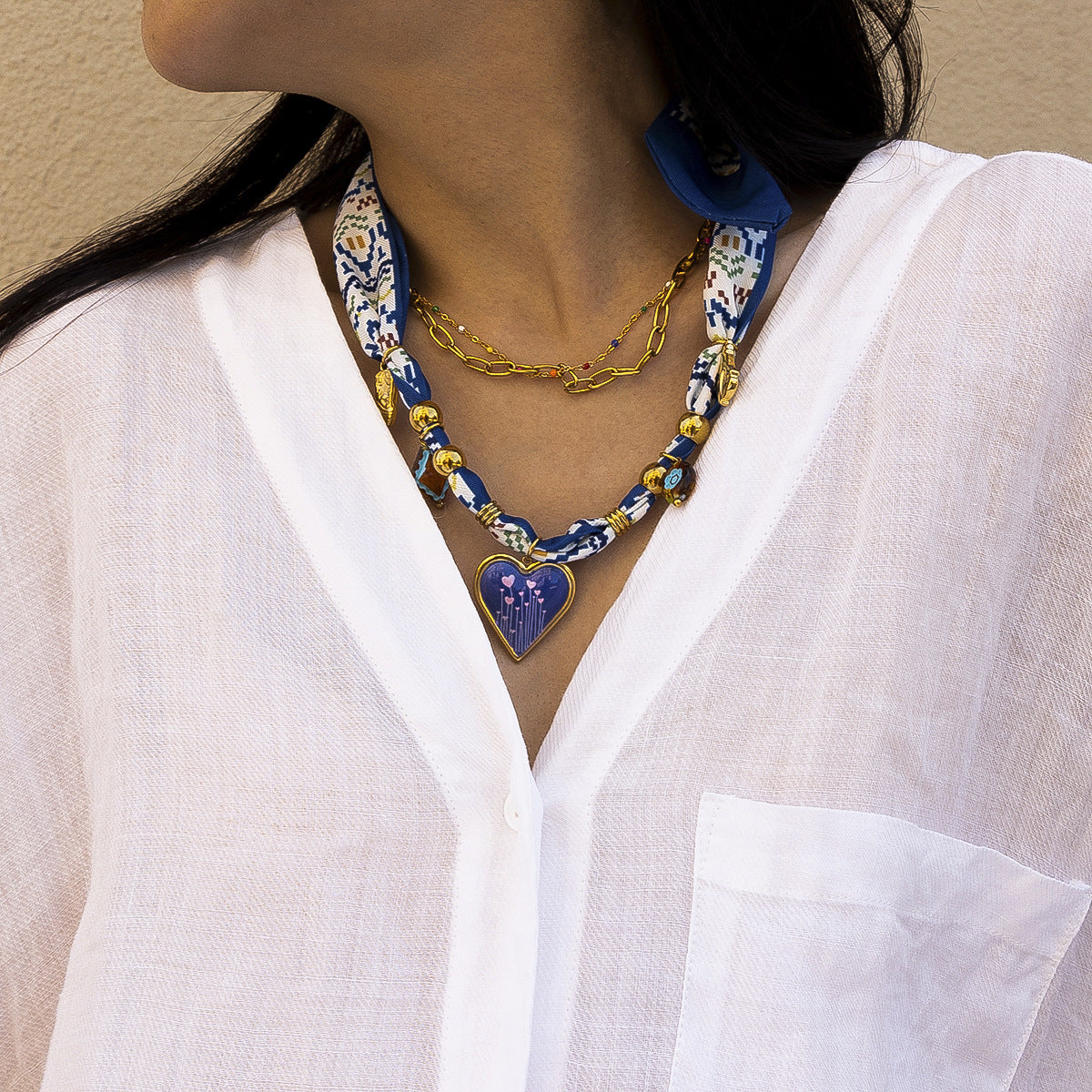 Enamel Heart Scarf Necklace - DippedShop Wholesale - #4627