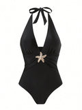 V-Neck Halter One Piece Swimwear - DippedShop Wholesale - #9299
