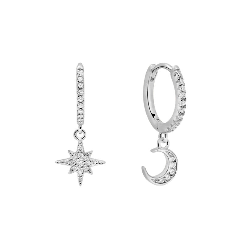 Stylish Rhinestones Moon Pendant Hoop Earring 6W6JER570