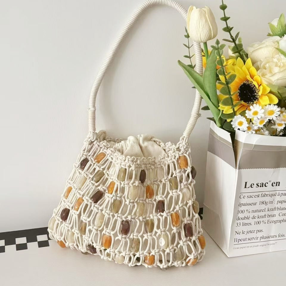 Beaded Woven Shoulder Bag - DippedShop Wholesale - #5699