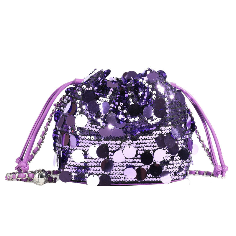 Flower Embroidery Sequin Bucket Bag - DippedShop Wholesale - #8867