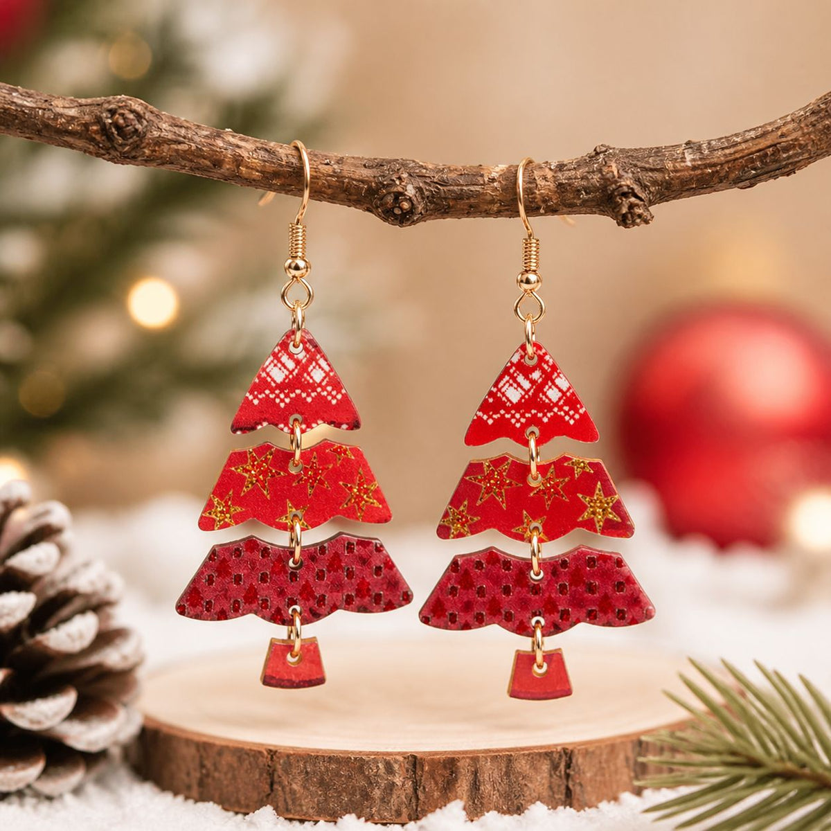 Cute Cartoon Print Christmas Tree Dangle Earrings 6W6JER679