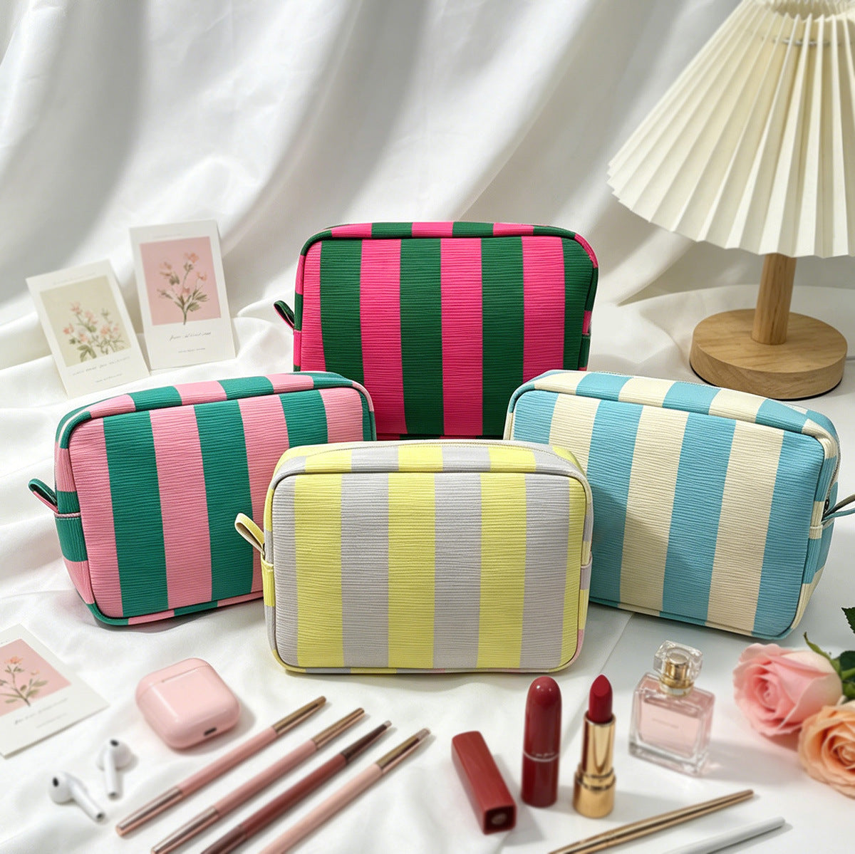 Simple Color Block Striped Corduroy Cosmetic Bag 6S5CO105