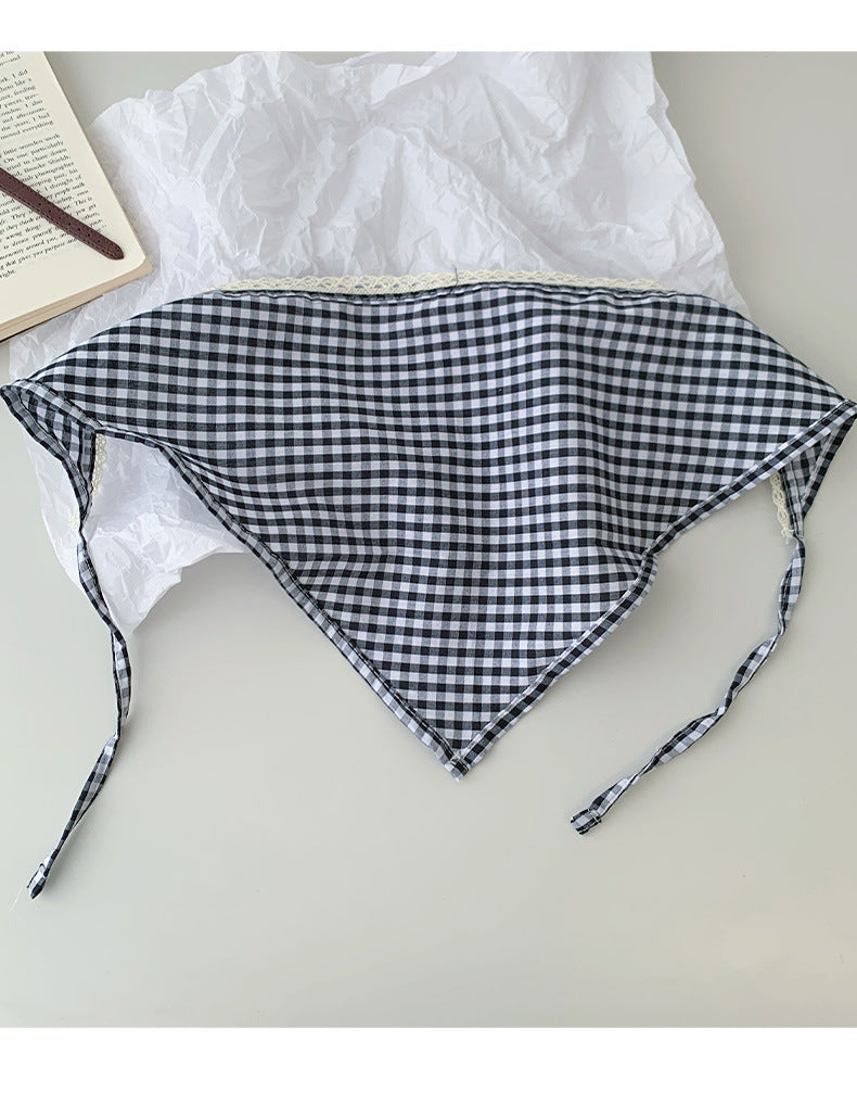 Vintage Plaid Lace Trim Versatile Triangle Scarf MK2BW6W6NSI21
