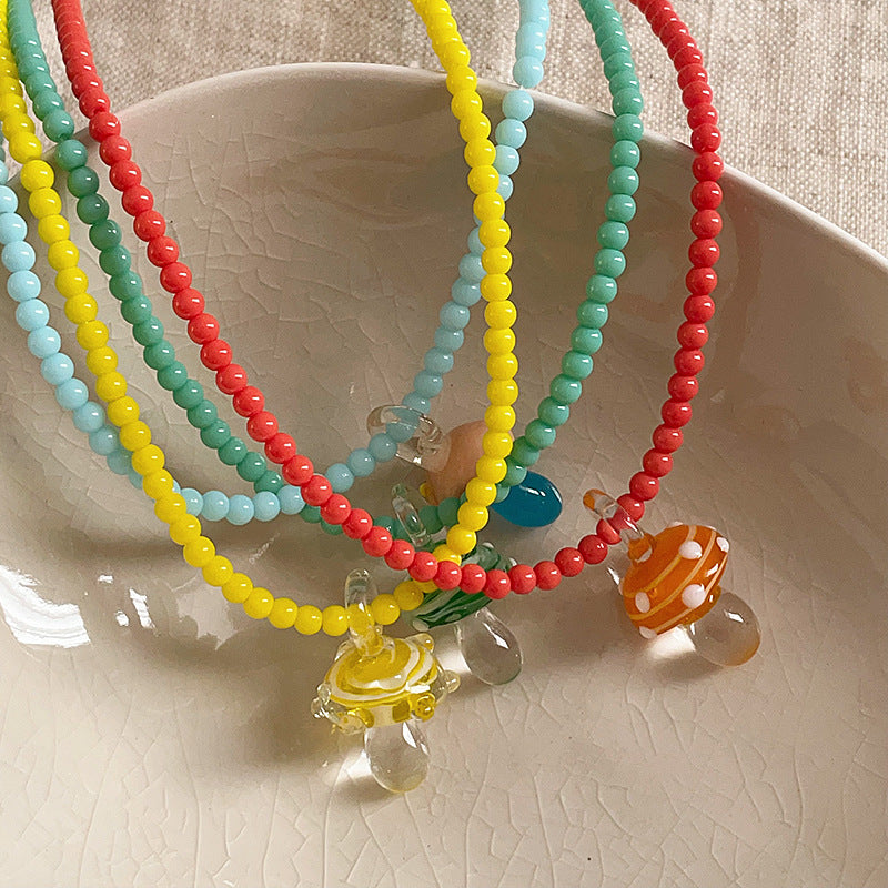 Sweet Mushroom Pendant Beaded Choker Necklace 6W6JNC449