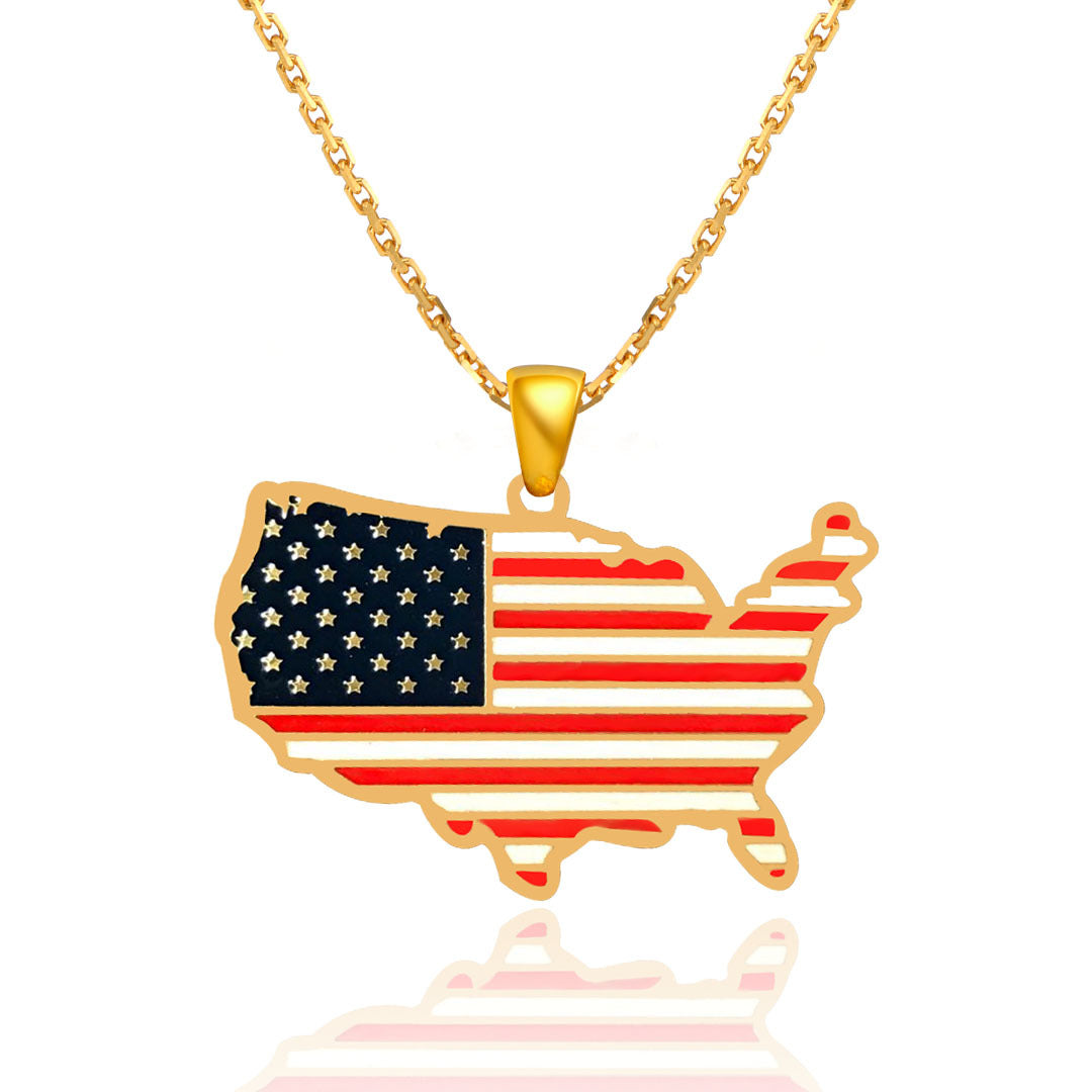 Vintage USA Map Pendant Chain Necklace 8ZA6JNC274T