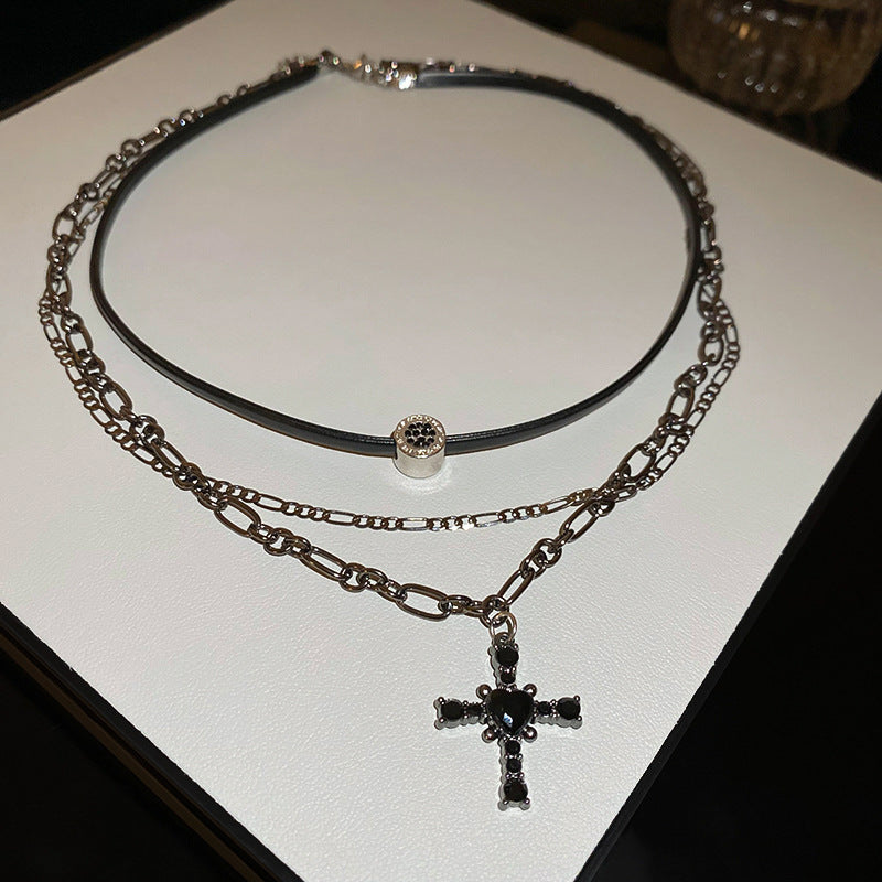 Elegant Gold Plated Rhinestones Cross Pendant Necklace 6W6JNC974