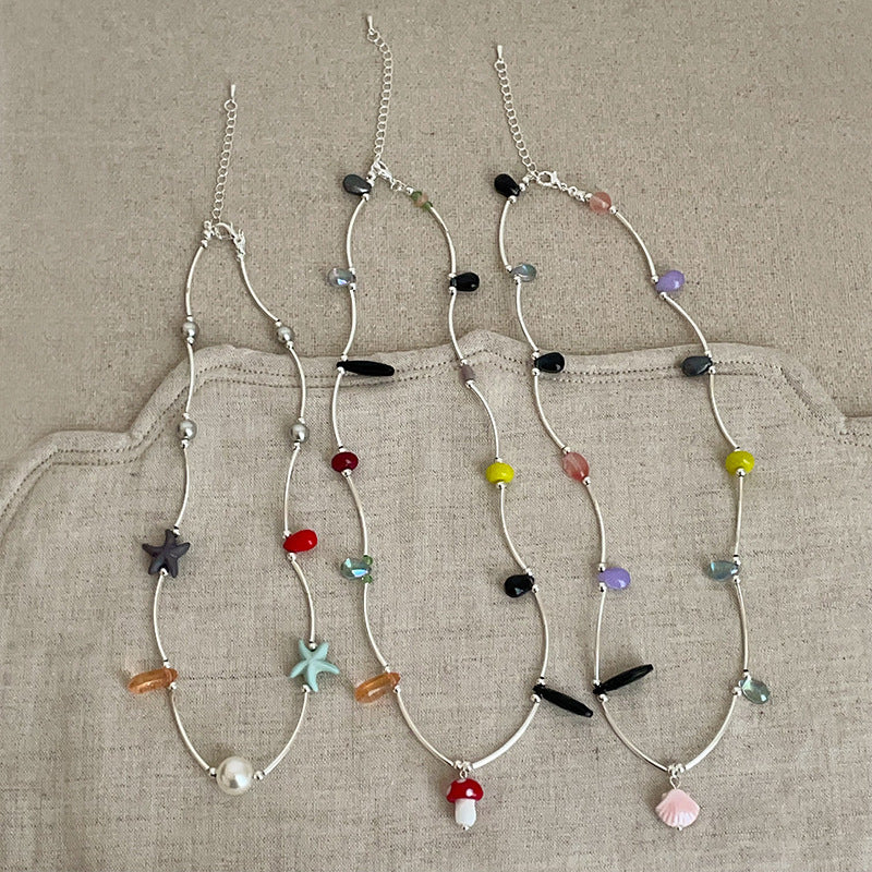 Shell Pendant Beaded Choker Necklace - DippedShop Wholesale - #5475