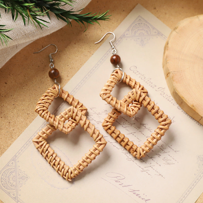 Boho Rattan Dangle Earrings - DippedShop Wholesale - #4755