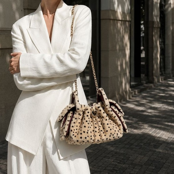 Plush Polka Dot Chain Crossbody Shoulder Bag 6W10BBG2404