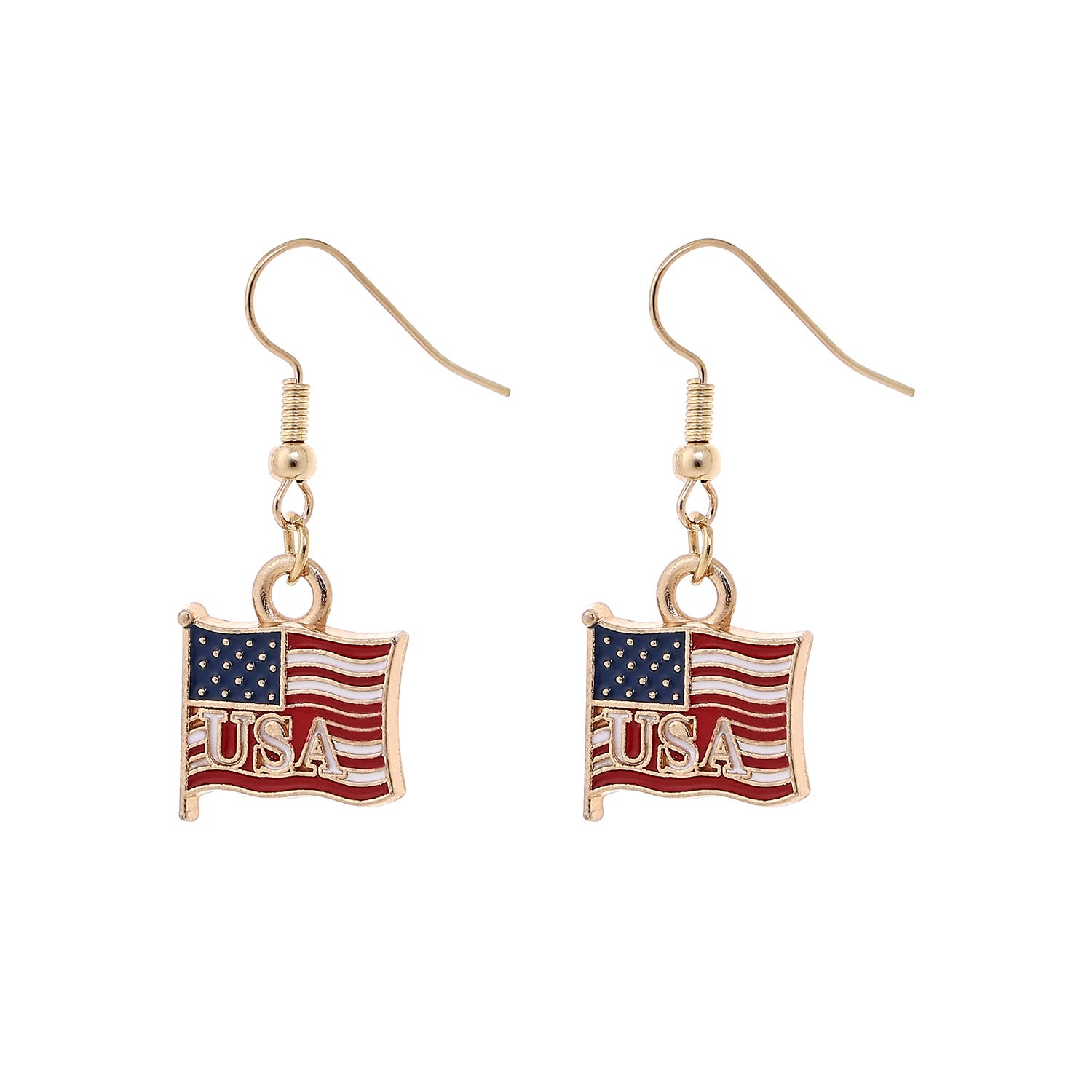 Retro Gold Plated USA Flag Pendant Hook Earrings 8ZA6JER305L