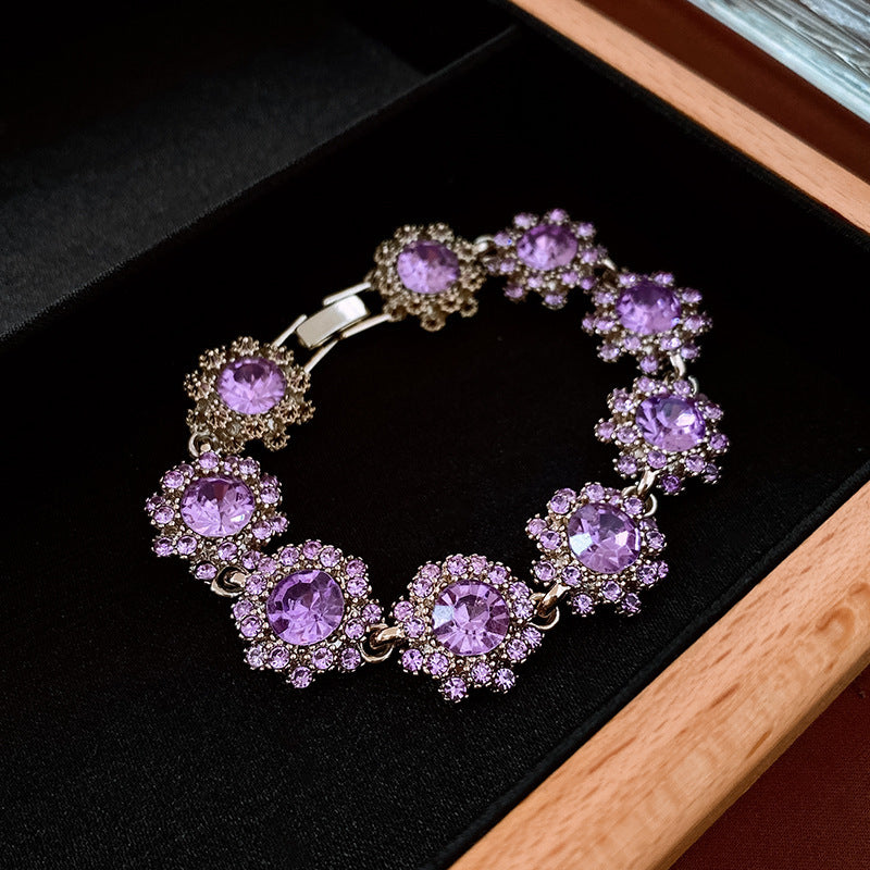 Vintage Rhinestone Floral Chain Buckle Necklace 6W6JNC972