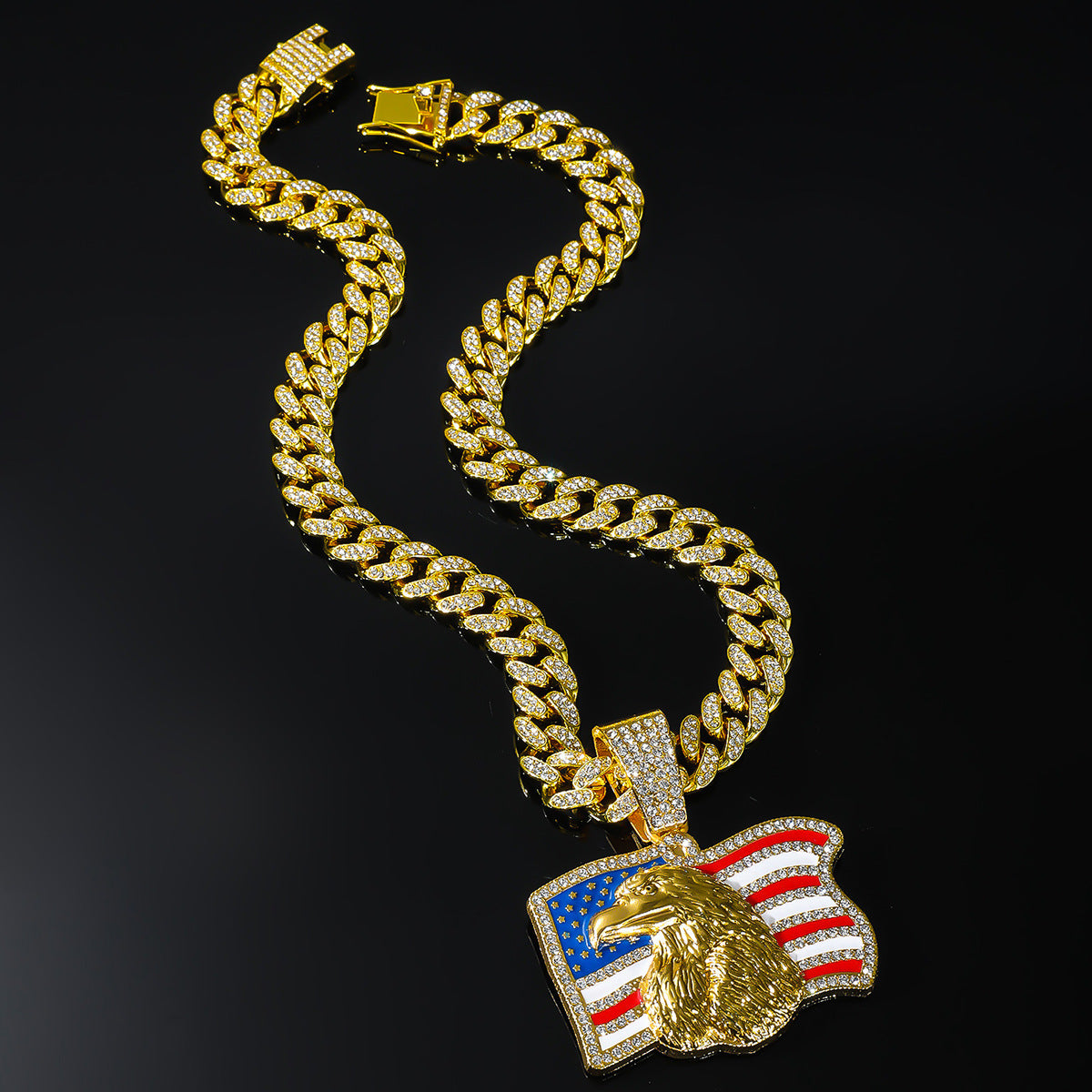 Trendy Gold Plated American Flag Eagle Pendants Necklace 8ZA6JNC275T