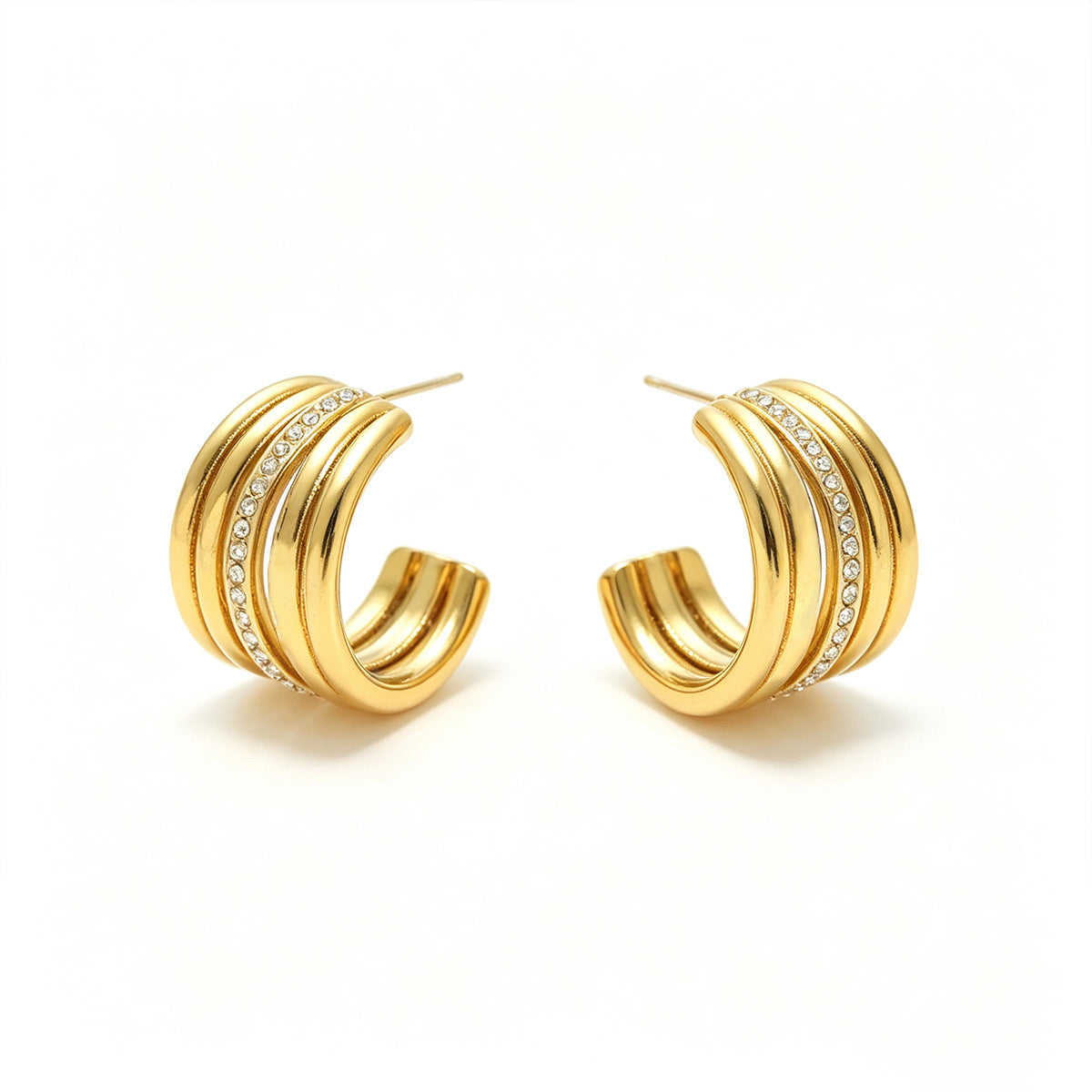 Trendy Gold Rhinestone C-Shaped Hoop Earrings 6W6JER612