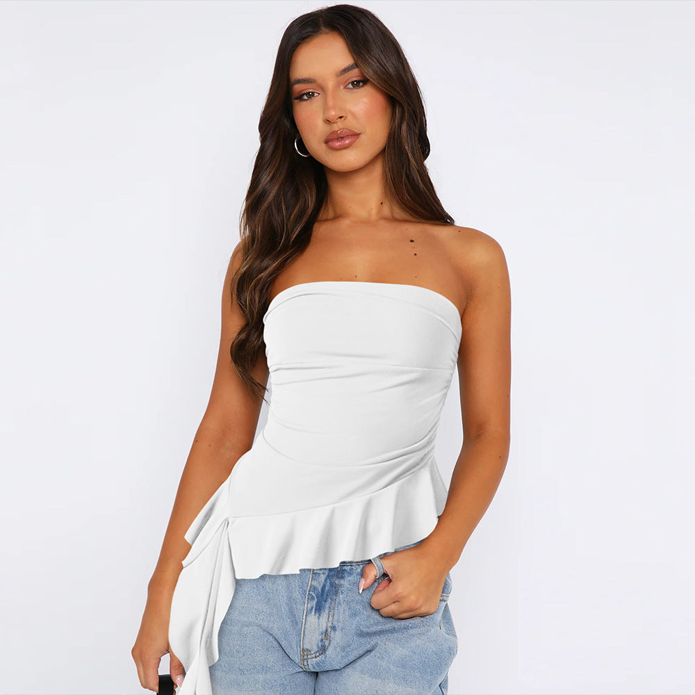 Solid Sexy Flounce Strapless Slim Top DP25C402