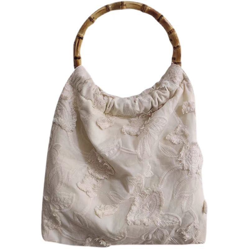 Retro Solid Color Floral Embroidery Lightweight Handbag MK2BK6W10BBG12