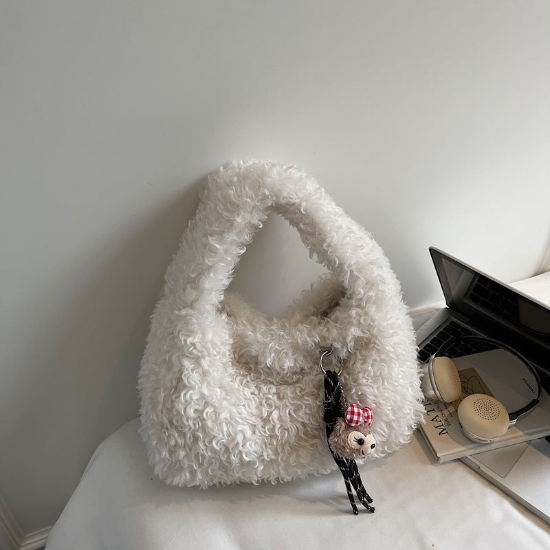 (No Bag Charm)Minimalist Faux Shearling Shoulder Bags 6W10BBG1880