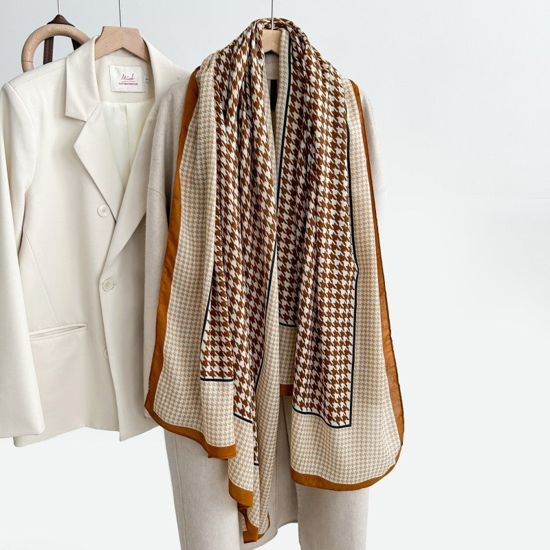 Color Block Plaid Silk Scarf - DippedShop Wholesale - #3267