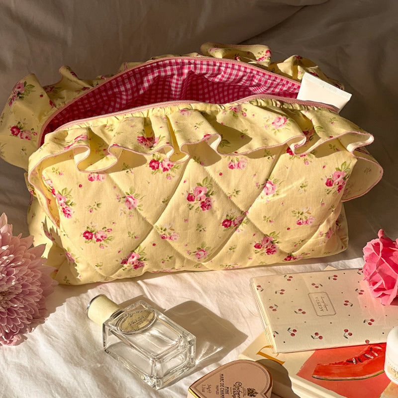 Flower Print Ruffle Cosmetic Bag - DippedShop Wholesale - #6915