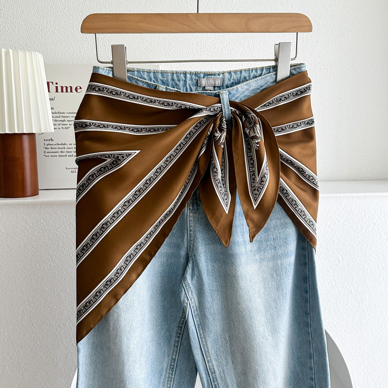 Minimalist Striped Cashew Waist Belt Silk Scarf MK2BLW6W6NSI70