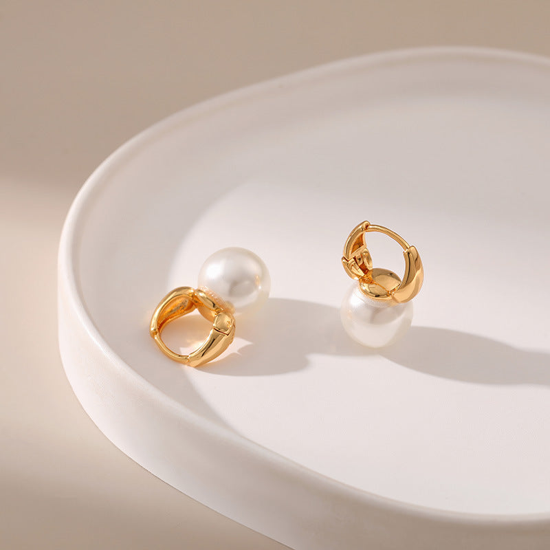 Elegant Pearl Simple Hoop Earrings DPJE1215