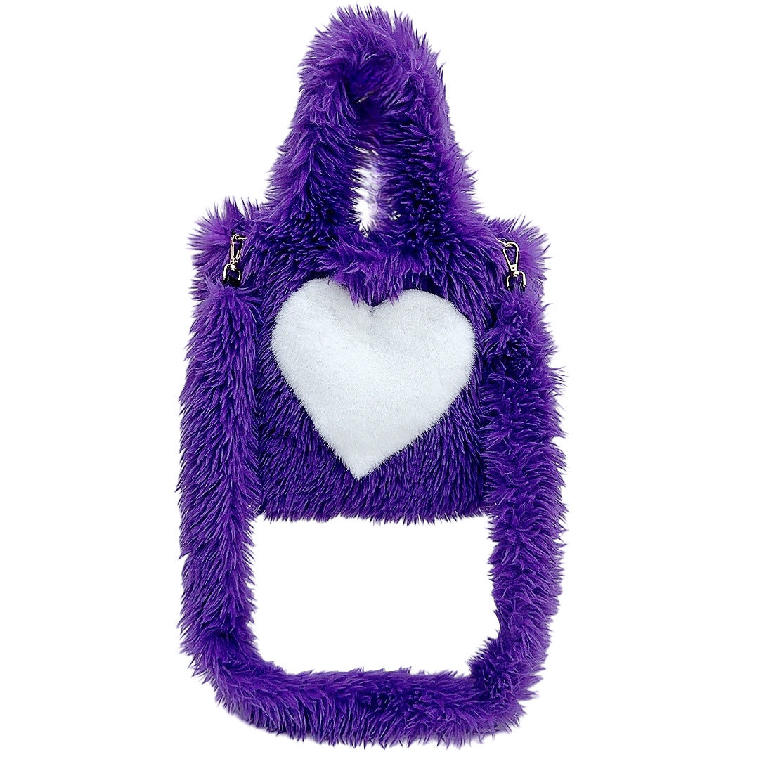 Large Capacity Fuzzy Heart Tote Shoulder Bag DP25G665