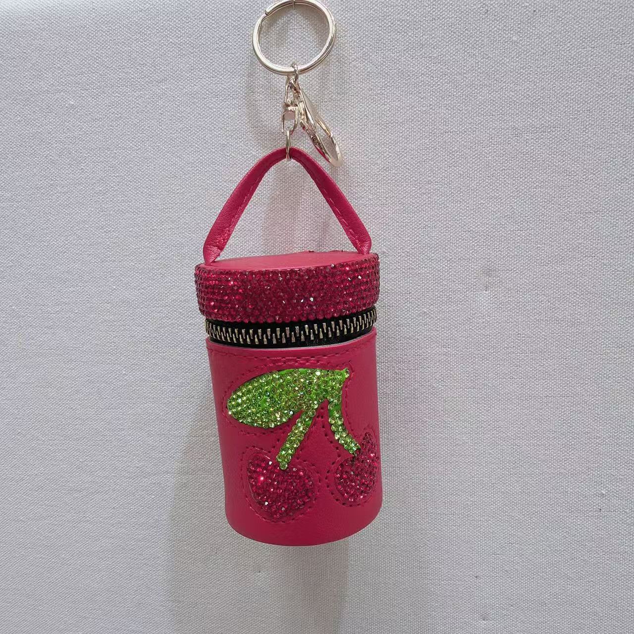 Creative Rhinestones Cherry Bucket Bag Pendant Keychain 6W10BBC625