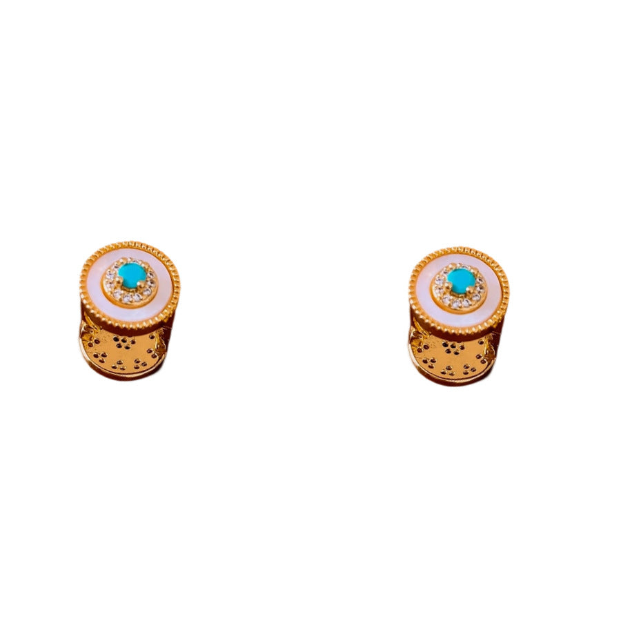 Vintage French Pearl Turquoise Huggie Earrings 6W6JER829