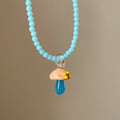 Sweet Mushroom Pendant Beaded Choker Necklace 6W6JNC449