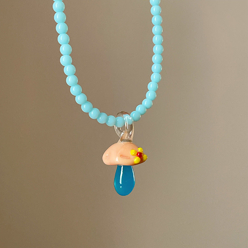 Sweet Mushroom Pendant Beaded Choker Necklace 6W6JNC449