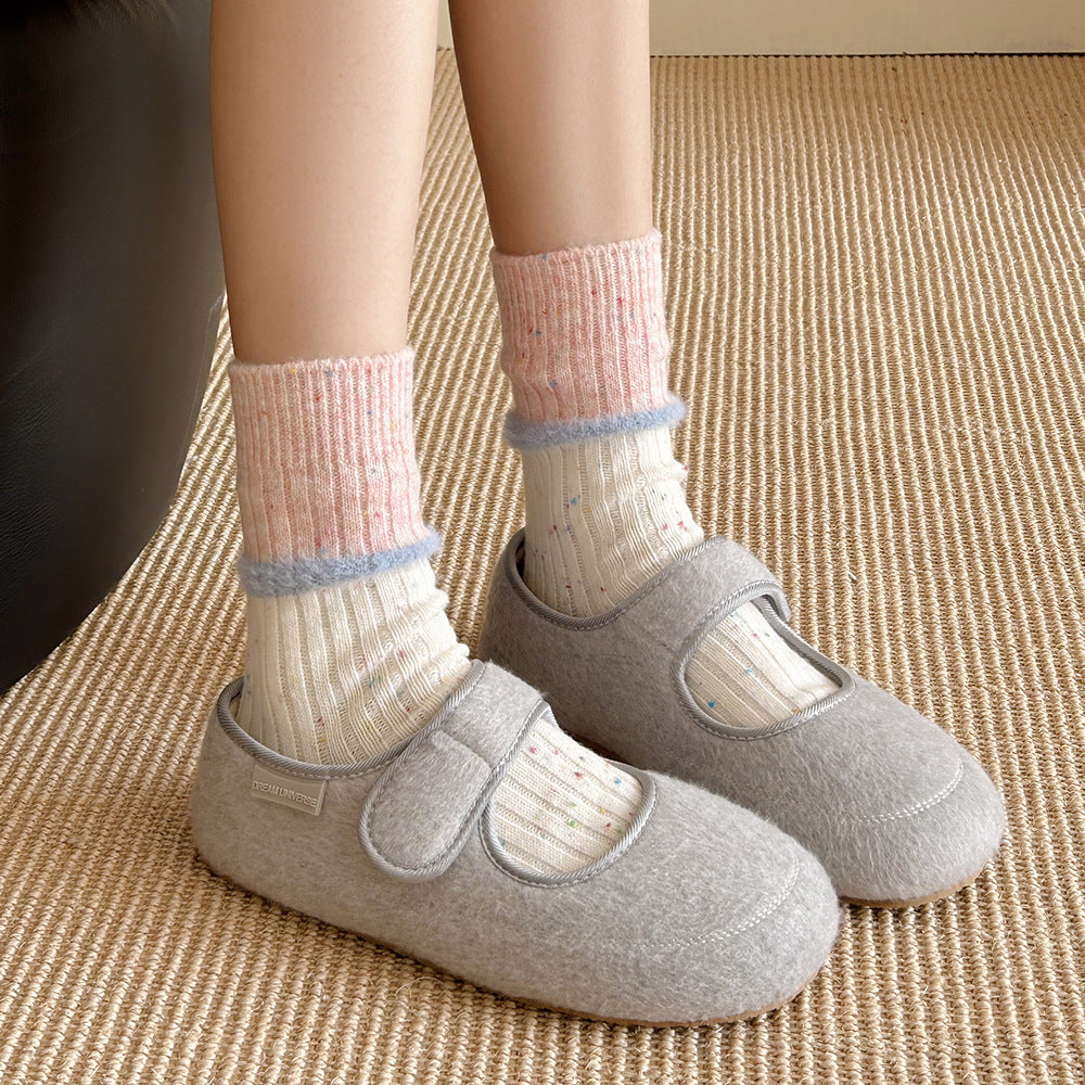 Minimalist Striped Wool Blend Thicken Crew Socks 6W8FSO537