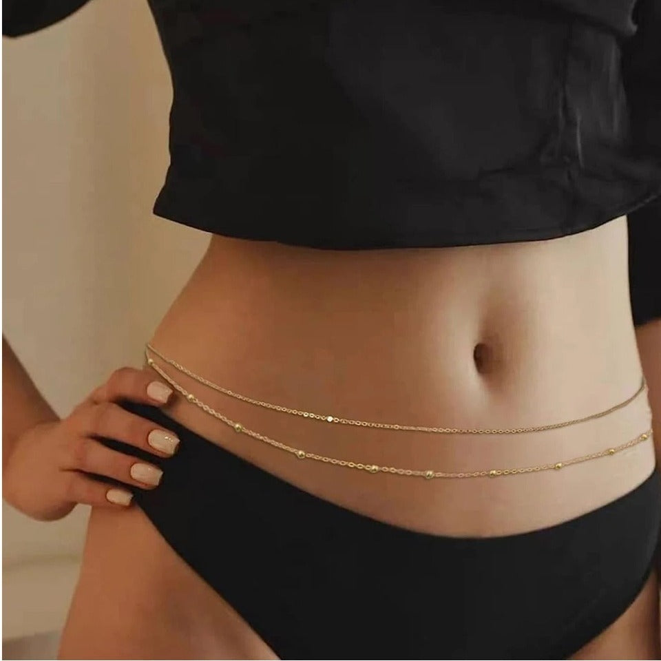 Fashion Round Beaded Double Layered Waist Chain 8ZA6JBC98T