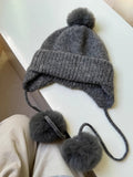 Trendy Pom Pom Ear Flaps Soft Beanie Hat 6W6HAT709