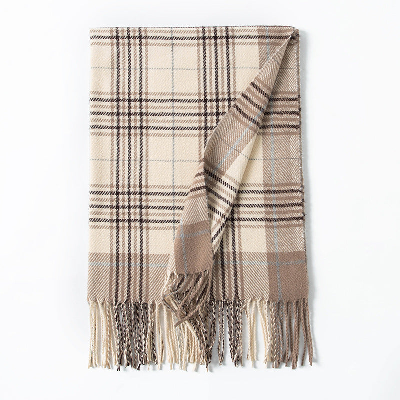 Minimalist Plaid Tassel Imitation Cashmere Scarf 6W6NSW292