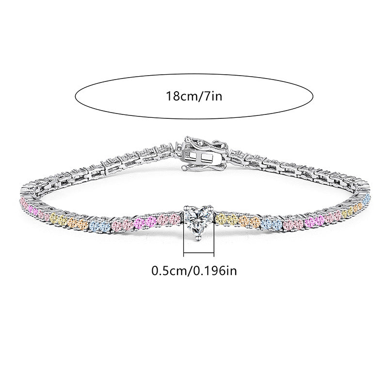Trendy Heart Colorful Cubic Zirconia Chain Bracelet 6W6JBR383