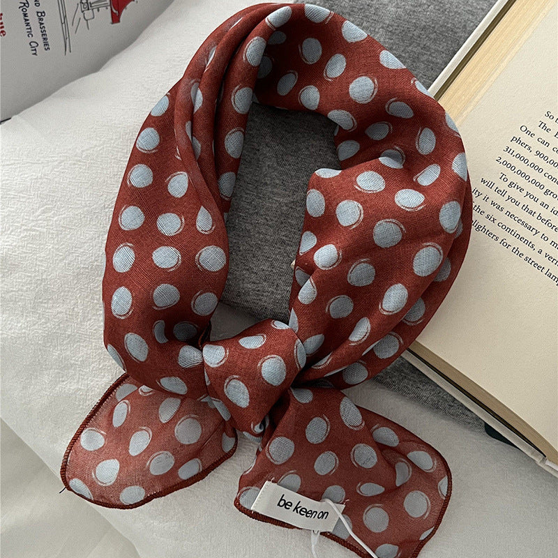 Retro Polka Dots Print Square Silk Scarf MK2BLW6W6NSI34
