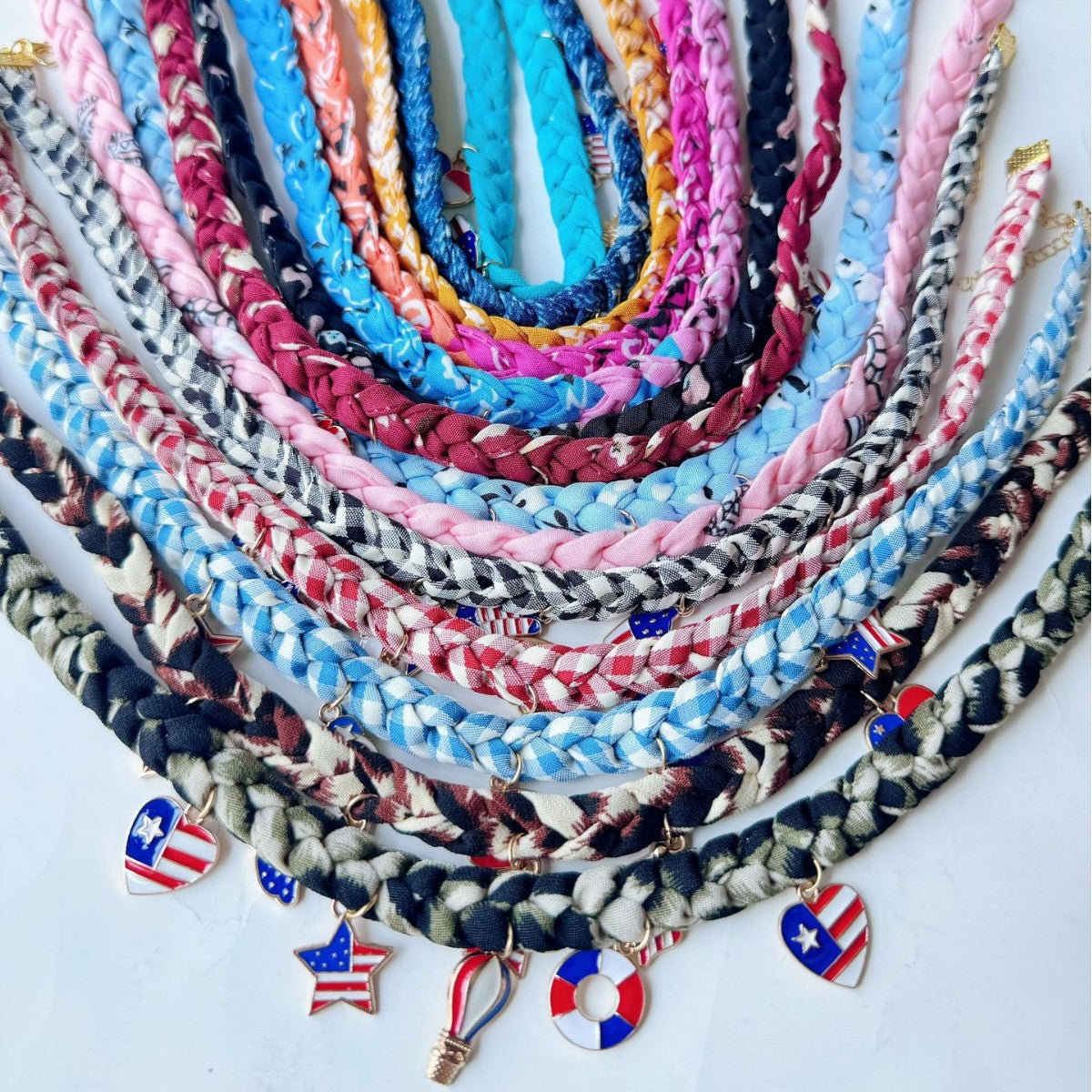 Hand Woven USA Flag Umbrella Pendant Choker Necklace 8ZA6JNC287T