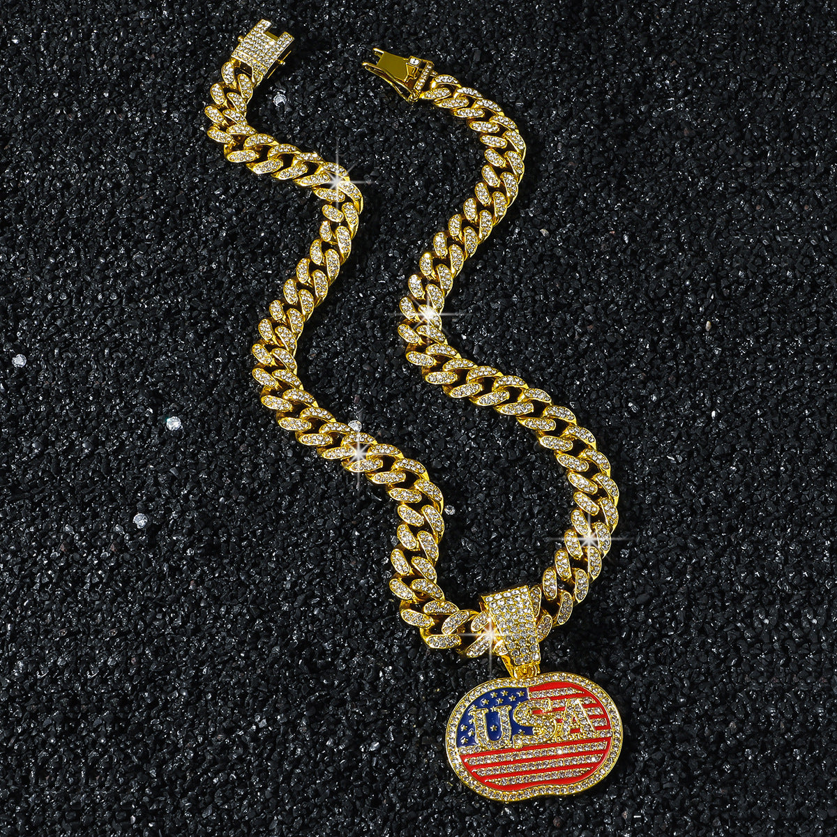 Hiphop USA Flag Pattern Pendant Chain Necklace 8ZA6JNC282T