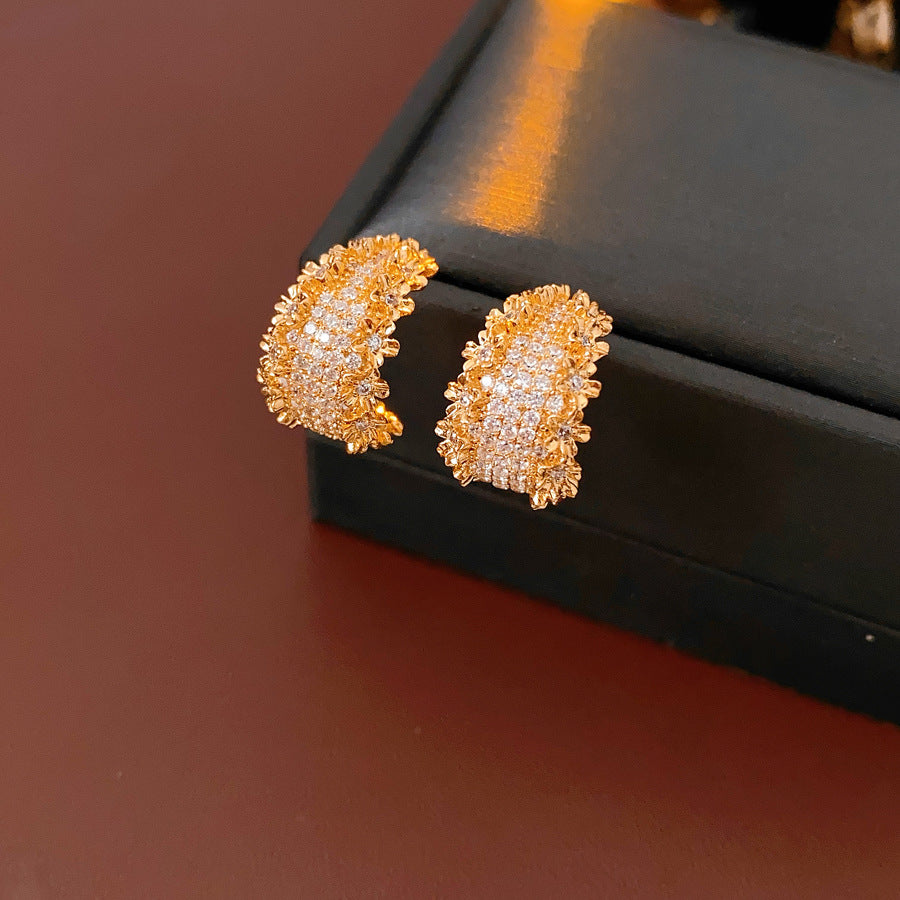 Stylish Floral Rhinestone C-Shape Earrings 6W6JER801
