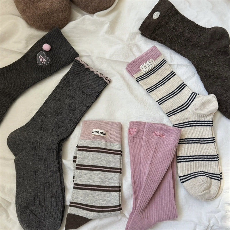 Cute Striped Mini Pompom Soft Crew Socks 6W8FSO670